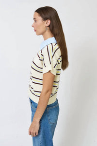 Central Park West Chloe Oxford Collar Sweater in cream stripe - women's blouse - alternate view