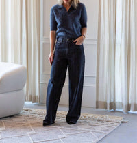 House of Dagmar Baggy Fit Stripe Denim Jeans in black - women's jeans - alternate view