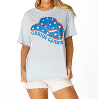 STEWART SIMMONS Florida Cowboy Hat Boyfriend Tee in light blue - women's t-shirt
