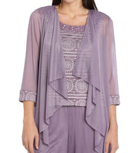 R&M Richards - Glitter Embroidered Pant Suit With Pearl Neckline