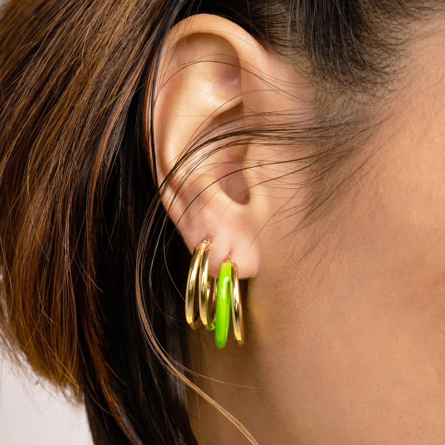 Gold & Honey - Women's Enamel Double Hoop Earrings