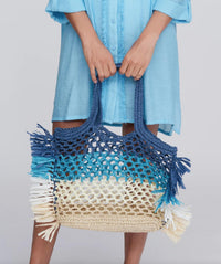 Pia Rossini Women's Paros Raffia Beach Tote Bag in blue - women's bag - detail view