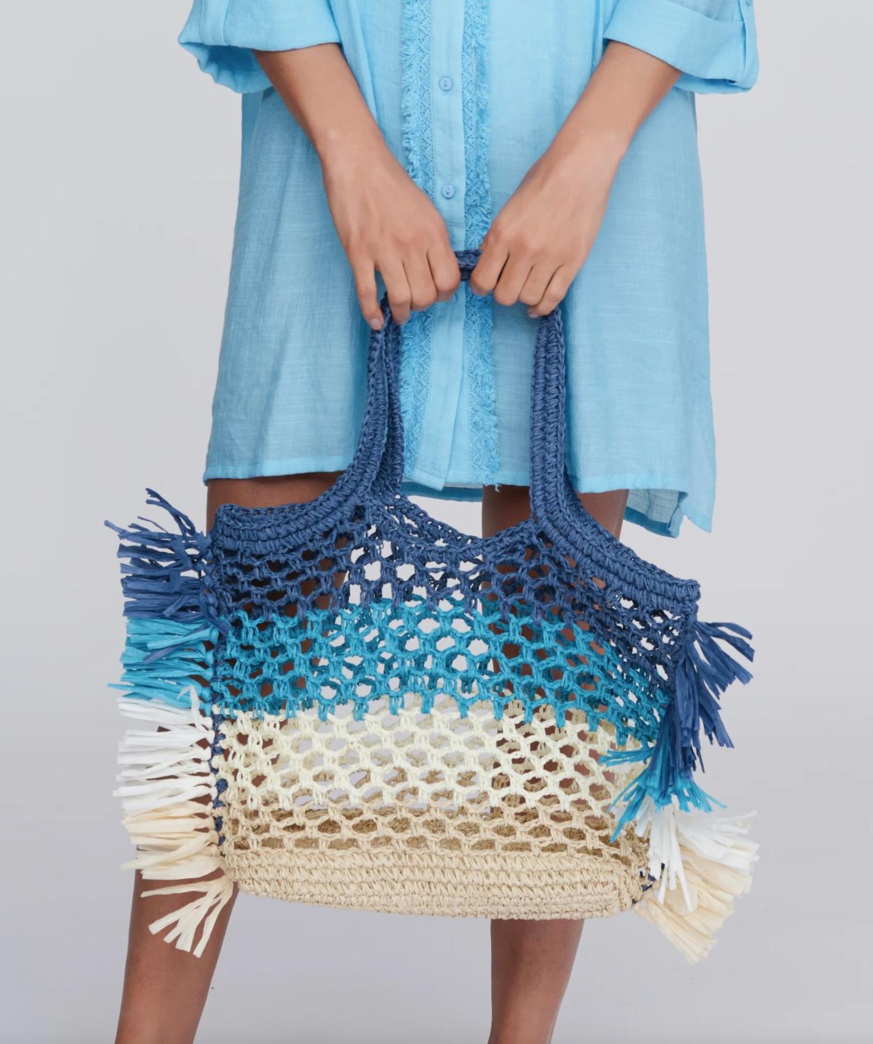 Pia Rossini Women's Paros Raffia Beach Tote Bag in blue - women's bag - detail view