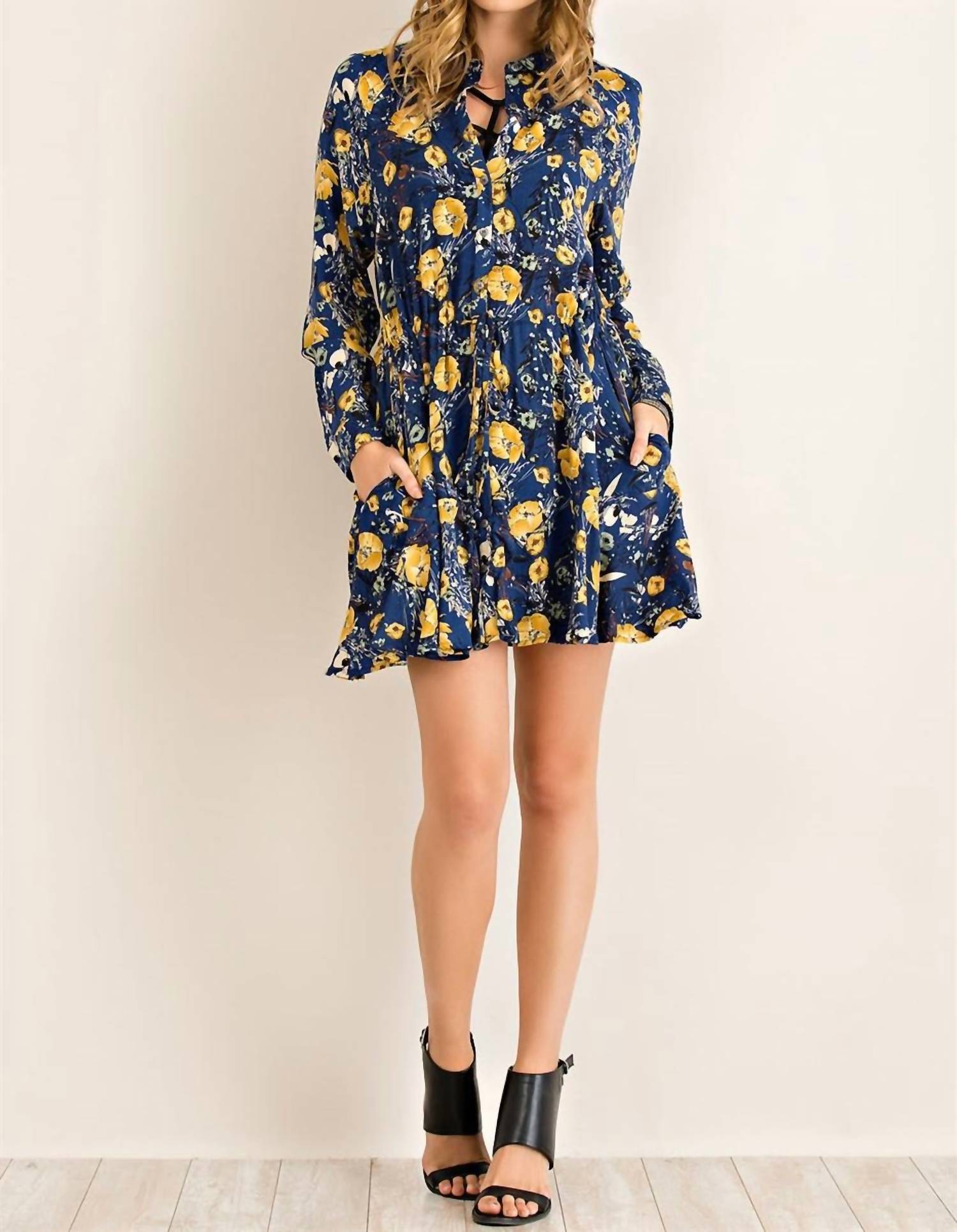 Entro - Floral Print Button Down Mini Dress