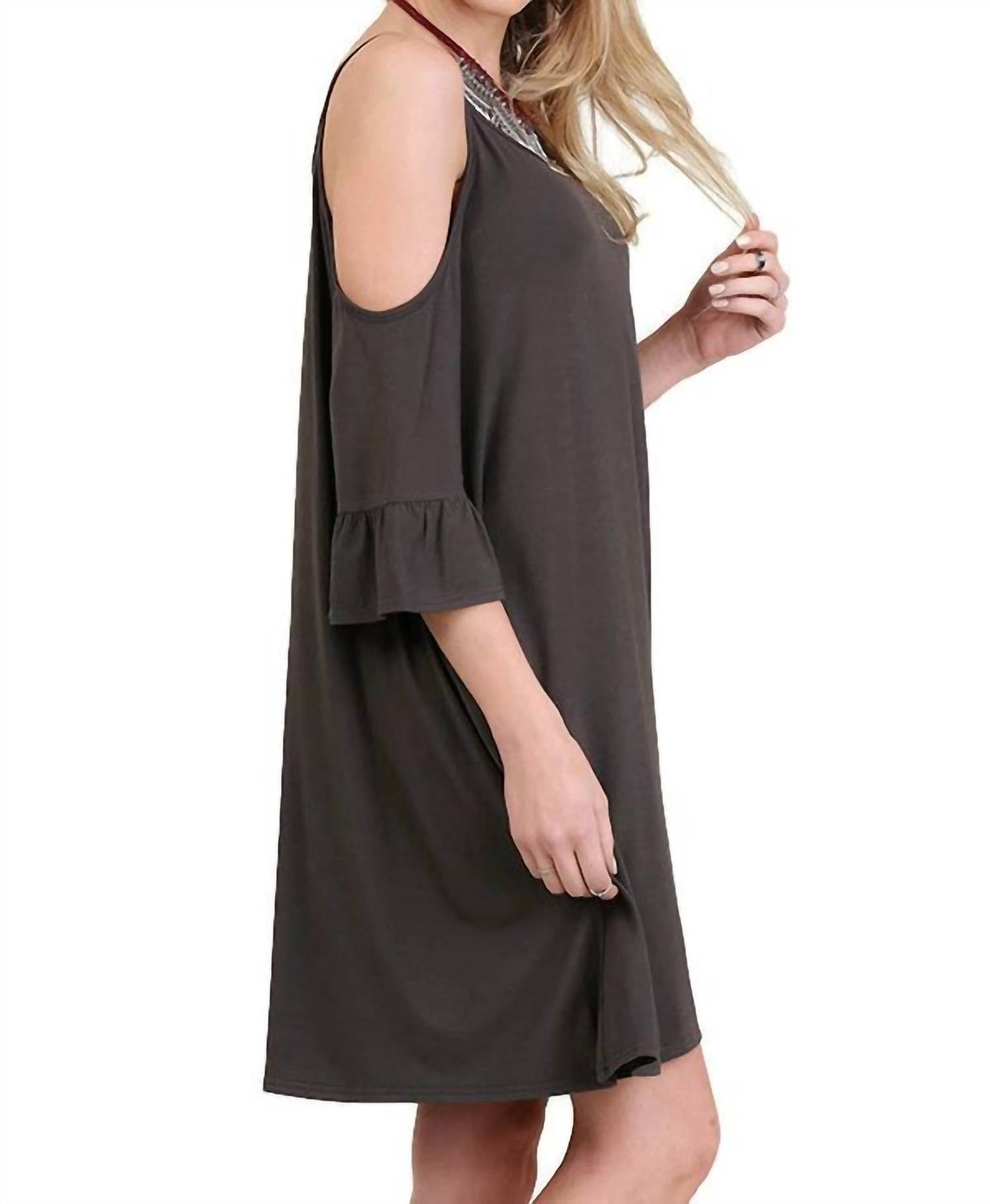 Umgee - Open Shoulder Ruffle Sleeve Dress