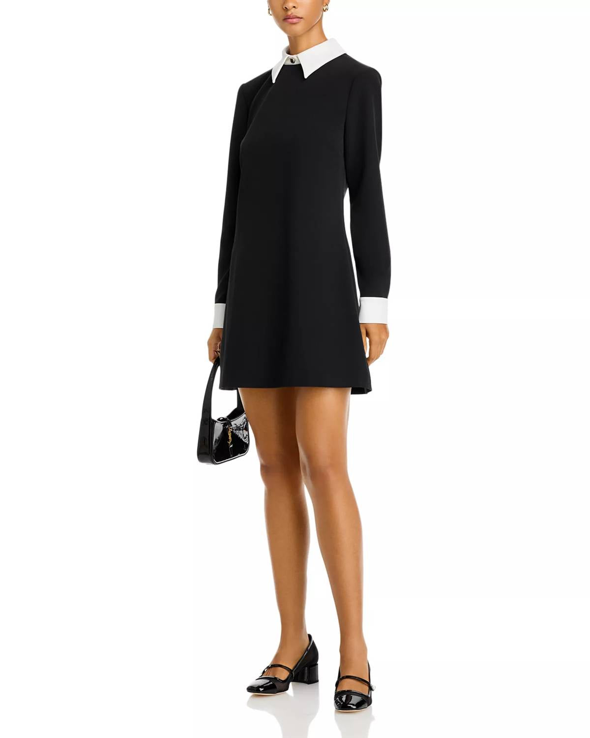 FRENCH CONNECTION Echo Long Sleeve Collared Neck Dress in black white - women's dress - view 5