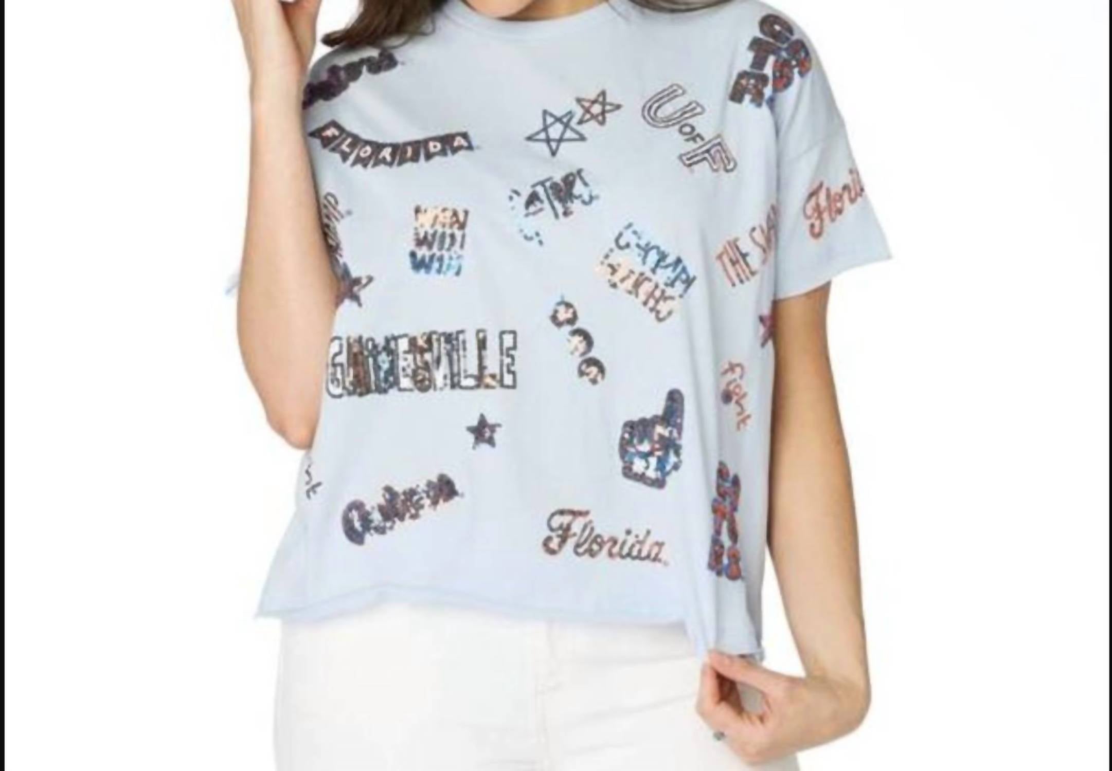 STEWART SIMMONS Women's The Florida Sequin Spirit Tee in light blue - women's t-shirt