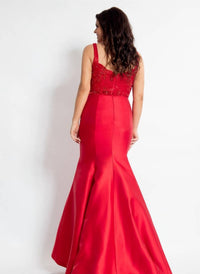 Rachel Allan - Deep V-neck Mikado Mermaid Gown