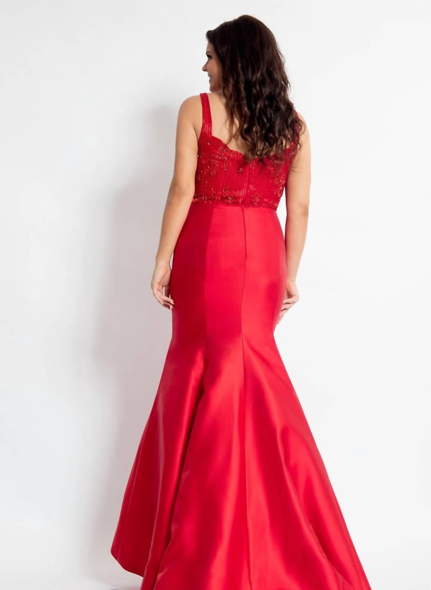 Rachel Allan - Deep V-neck Mikado Mermaid Gown