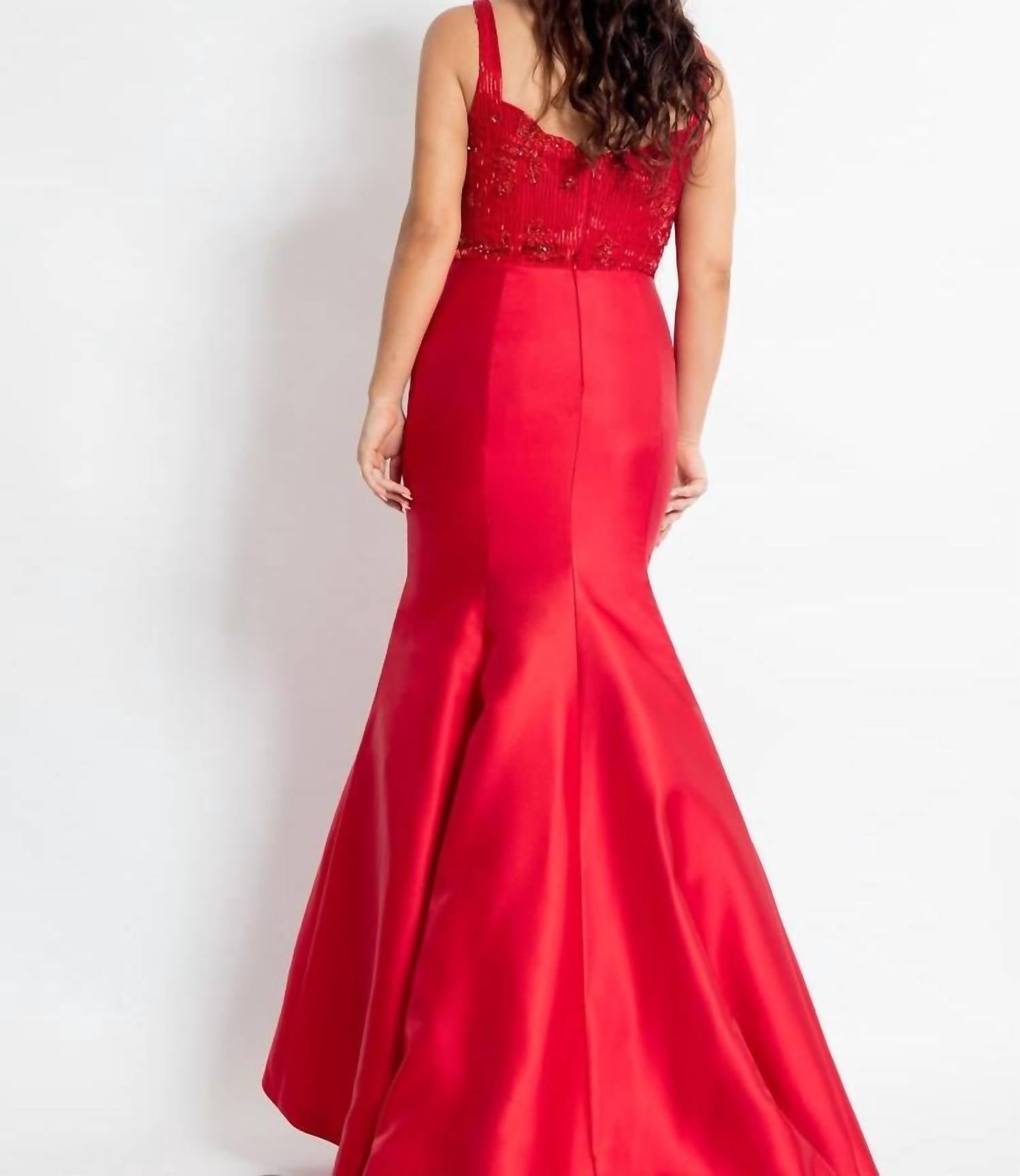 Rachel Allan - Deep V-neck Mikado Mermaid Gown