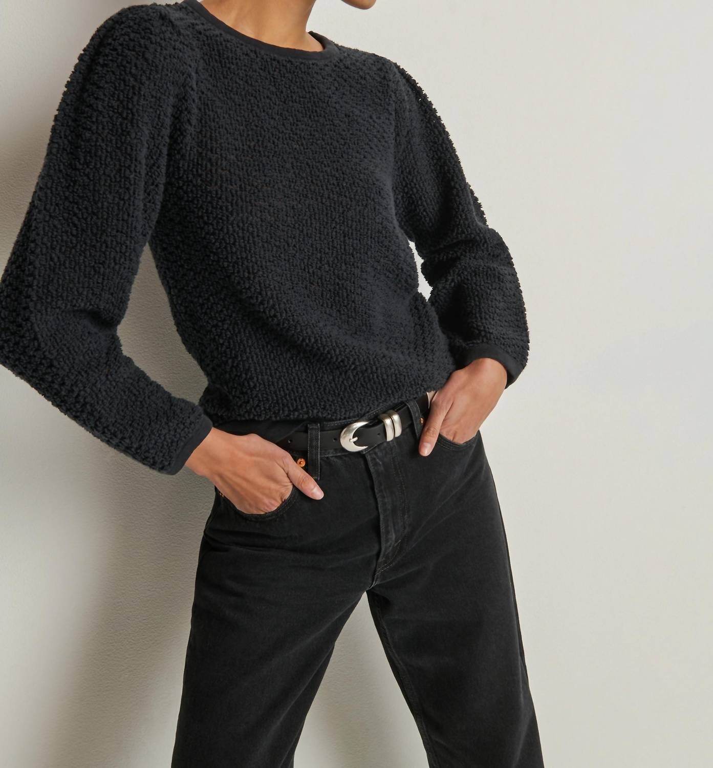 Nation LTD Etta Lace Popover Top in jet black - women's long sleeve top - view 4