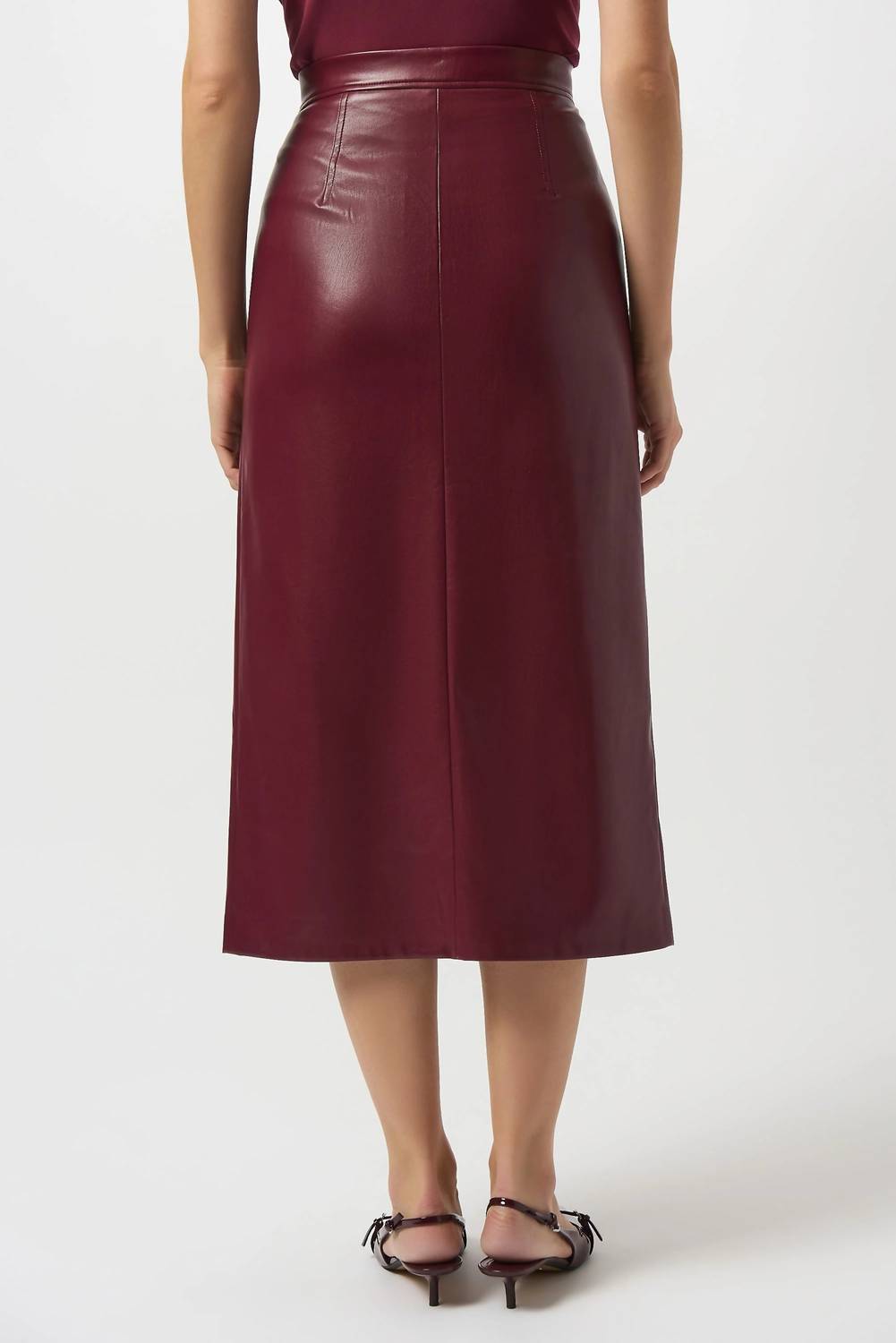 Joseph Ribkoff - Faux Leather Zip Front High Waist Midi Skirt