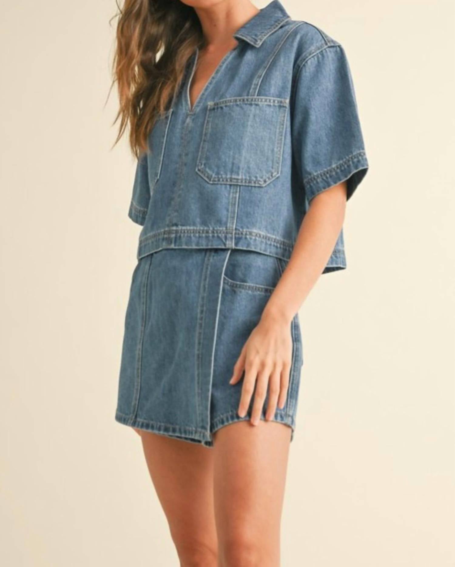 Miou Muse - Denim Shirt And Skort Set