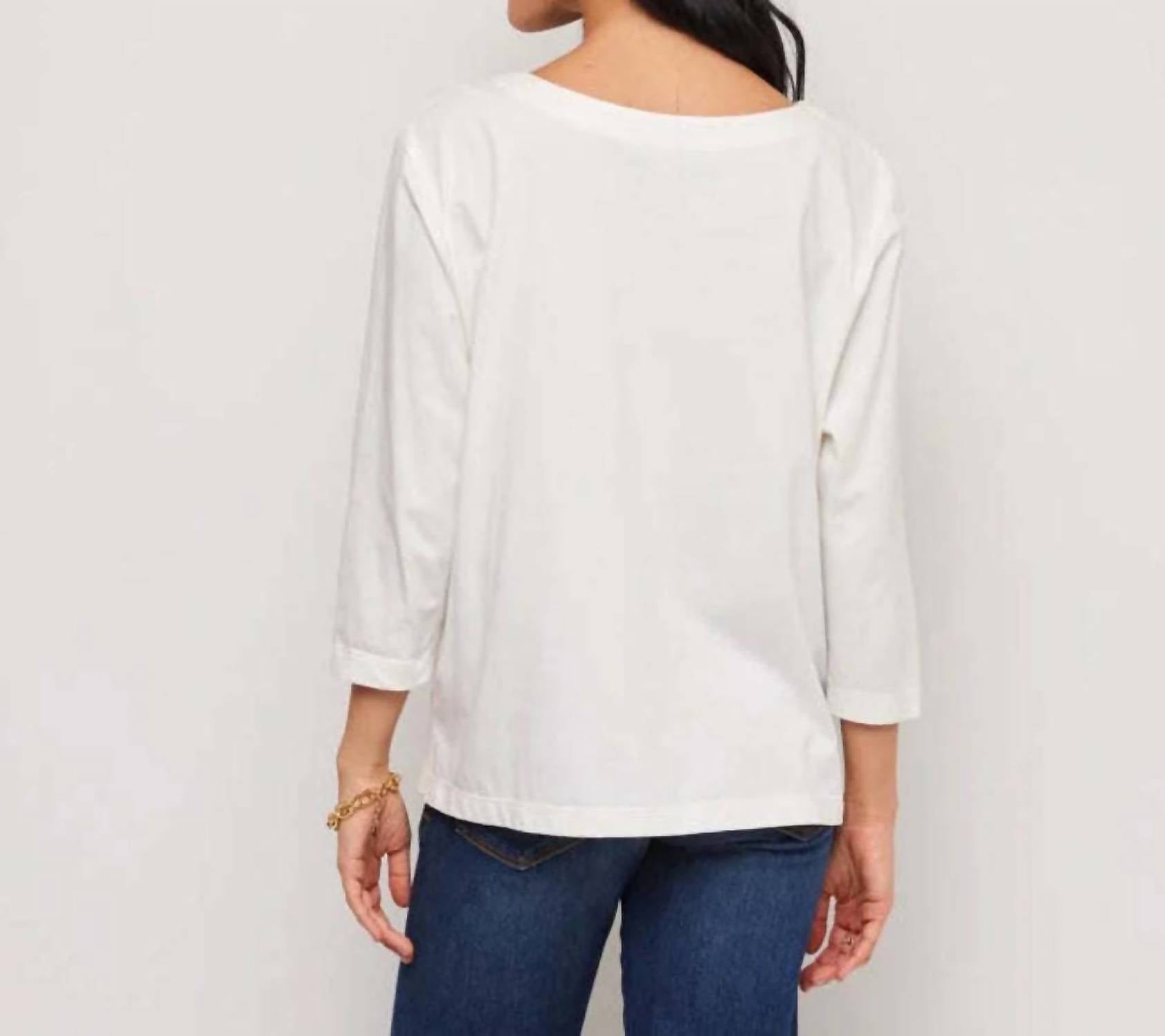 Karen Kane - 3/4 Sleeve Embroidered Cut-Out Boatneck Top