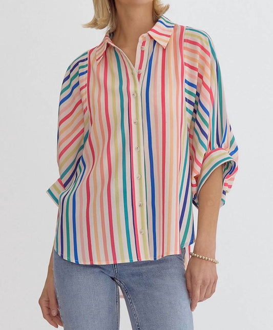 Entro - Multi Striped Button Down Top