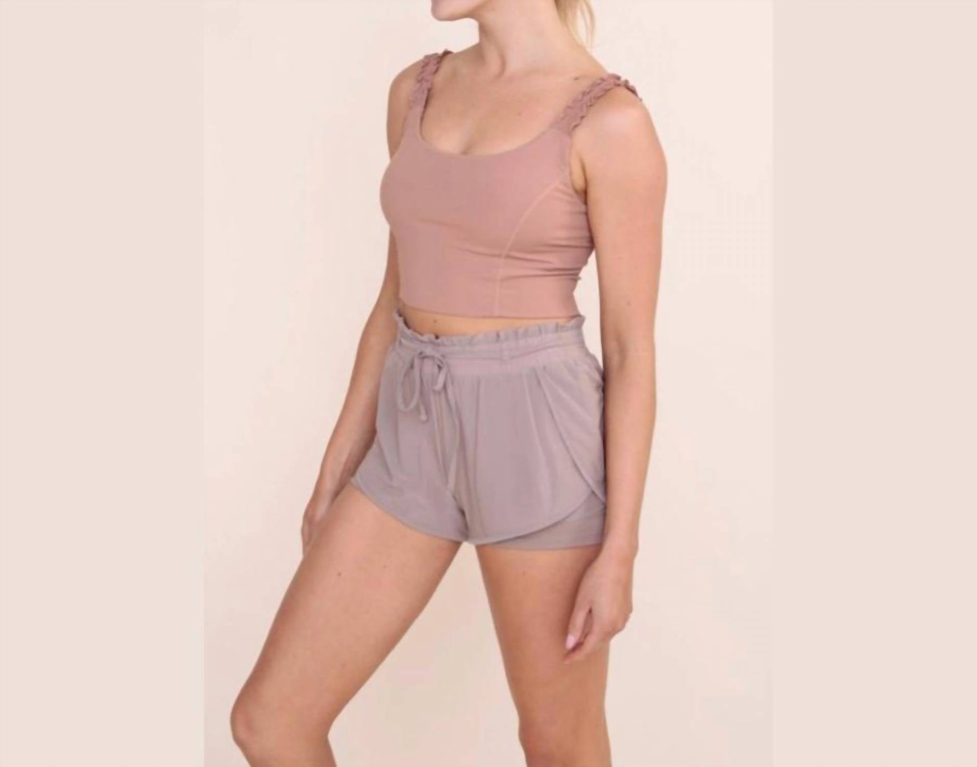 Mono B - Women's Ribbed Ruffle Strap Active Top