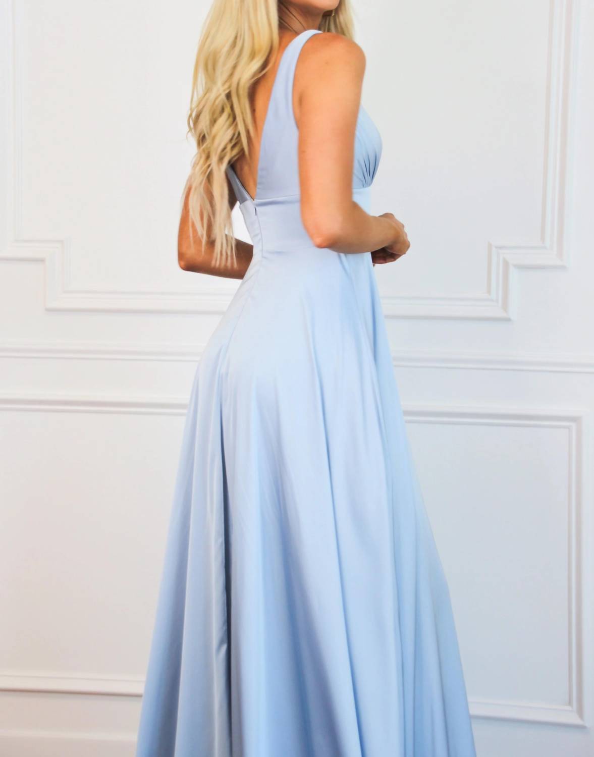Cinderella Divine - Remi Satin V-neck Slit Formal Dress