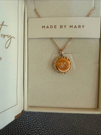 Made By Mary - Engravable Ornate Circle Charm Necklace - Initial Letter M