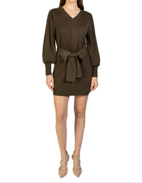 Love Token - Short Knit Mini Sweater Dress With Tie