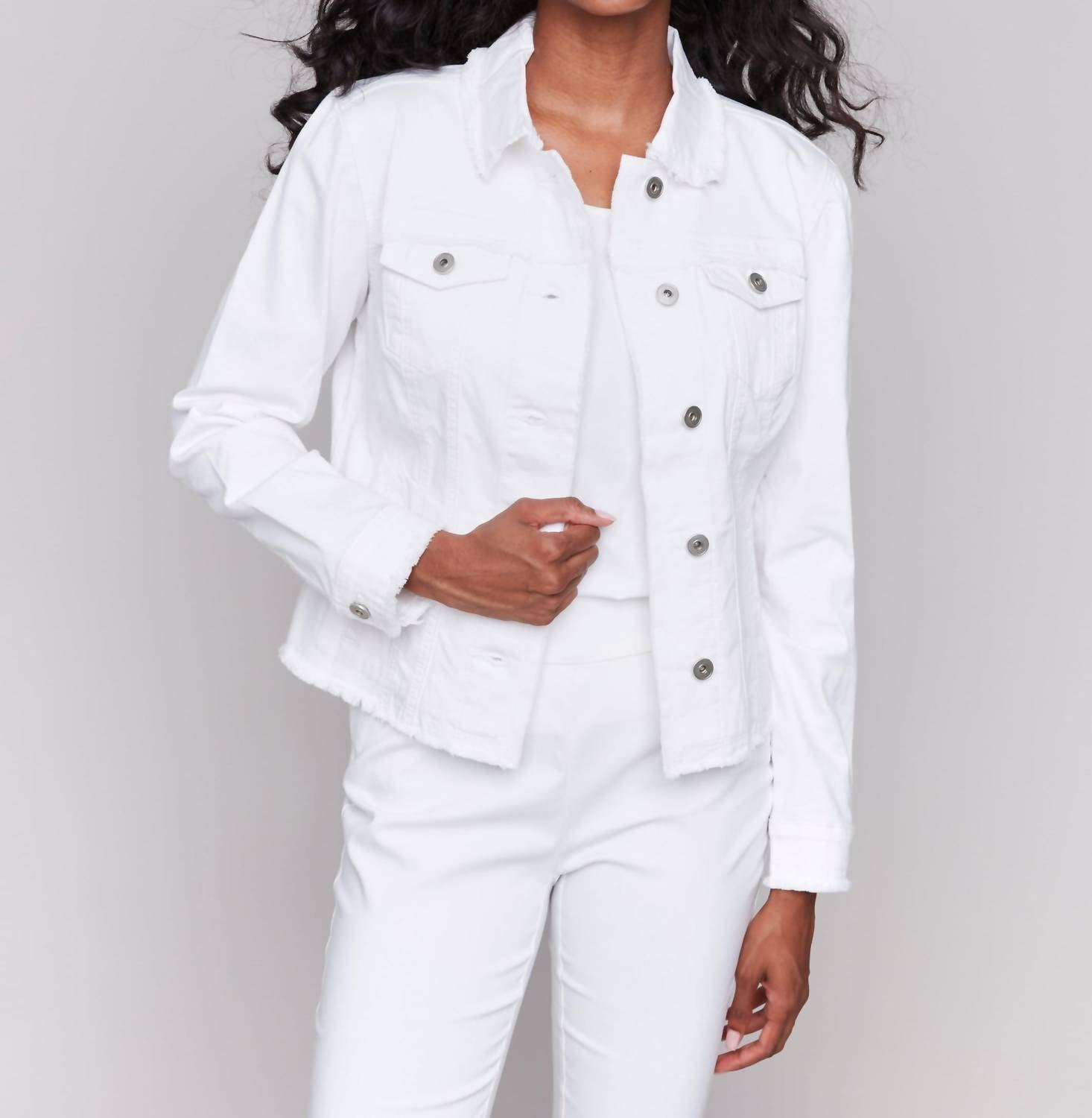 Charlie B - Twill Jean Jacket With Frayed Edges