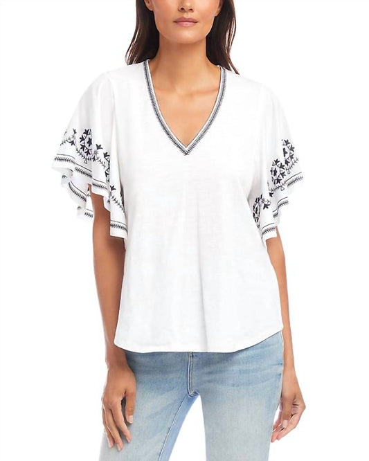 Karen Kane - Embroidered Flutter Sleeve Top