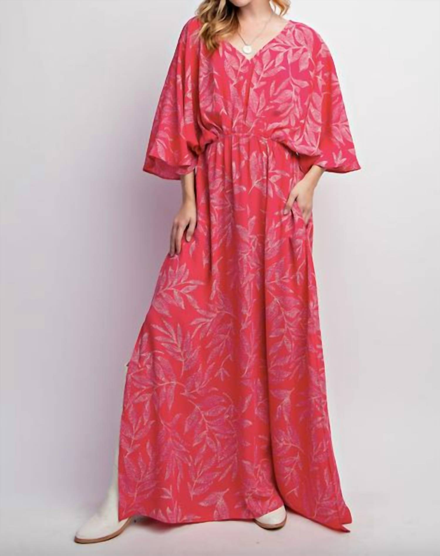 Easel - Leaf Printed Laura Maxi Dress