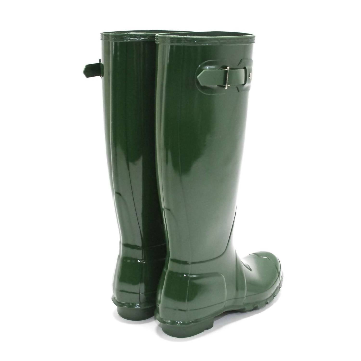 HUNTER Women's Original Tall Gloss Rain Boots in hunter green - women's shoe - detail view