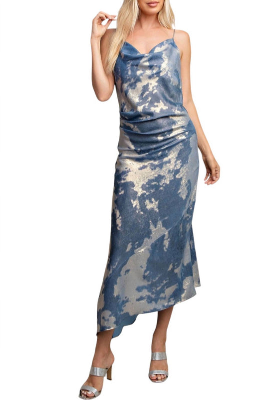 Glam - Mila Printed Midi Dress with Asymmetric Hem