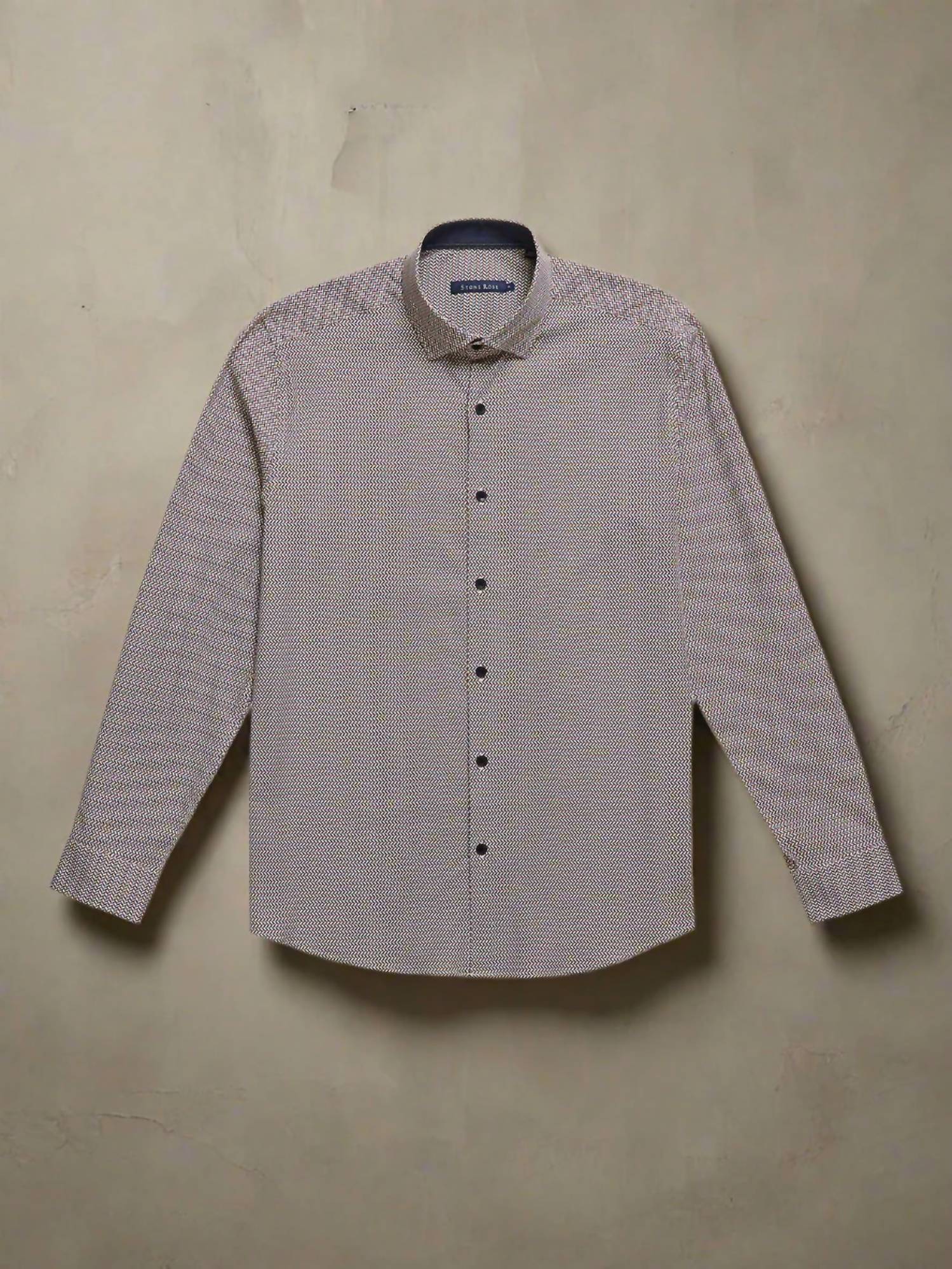 Stone Rose - Printed Micro Weave Long Sleeve Shirt