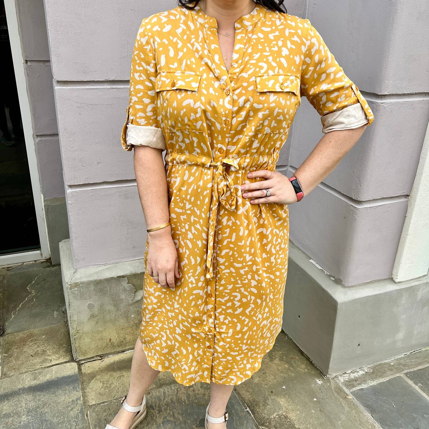 Apricot - Drawstring Safari Shirt Dress