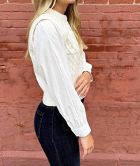 PINCH Knit Woven Combo Top in ivory - women's blouse - detail view
