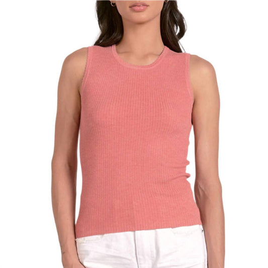 Elan - Crewneck Sleeveless Ribbed Tee Top