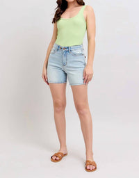 Judy Blue - High Rise 2 Button Mid Length Dad Denim Short