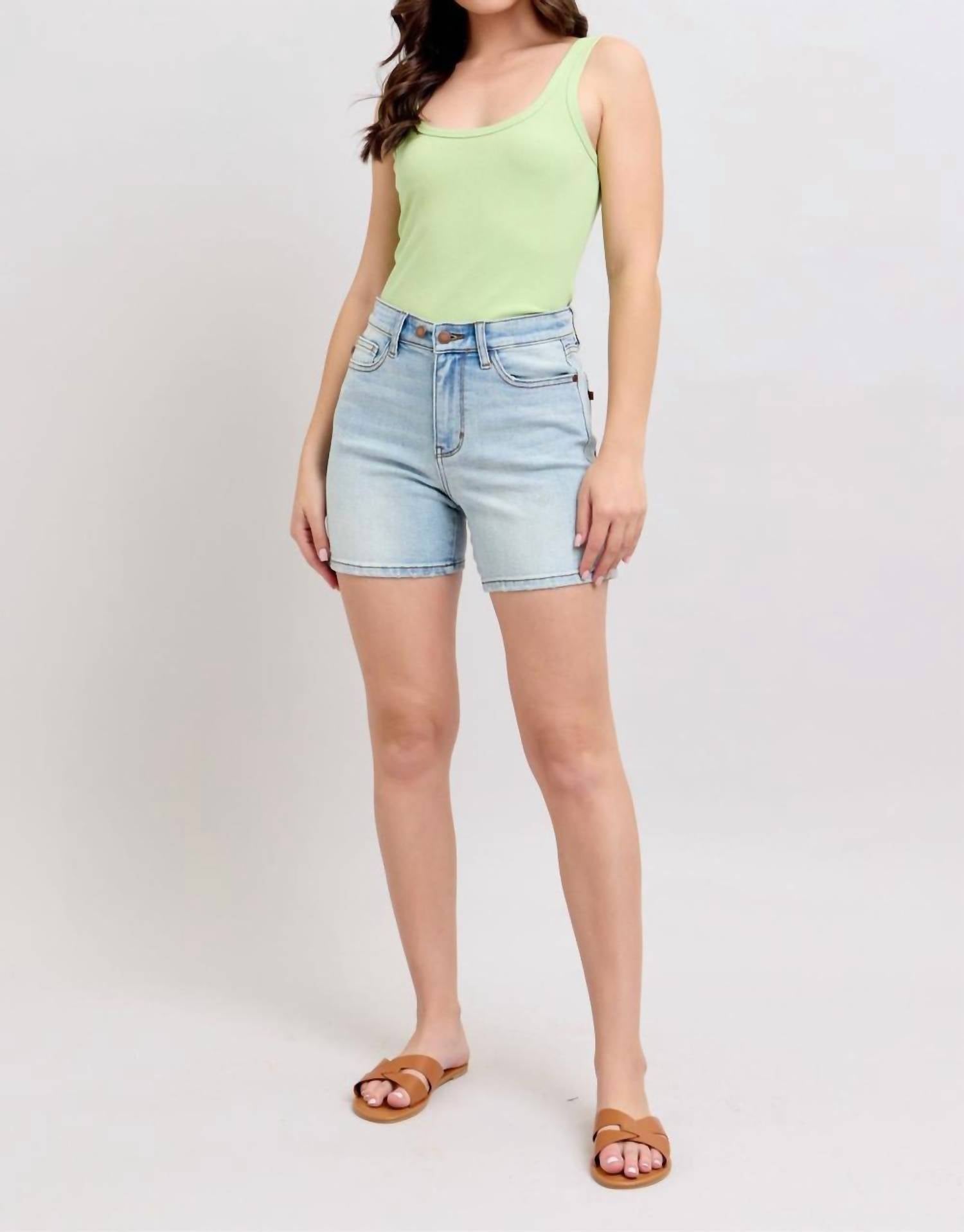 Judy Blue - High Rise 2 Button Mid Length Dad Denim Short