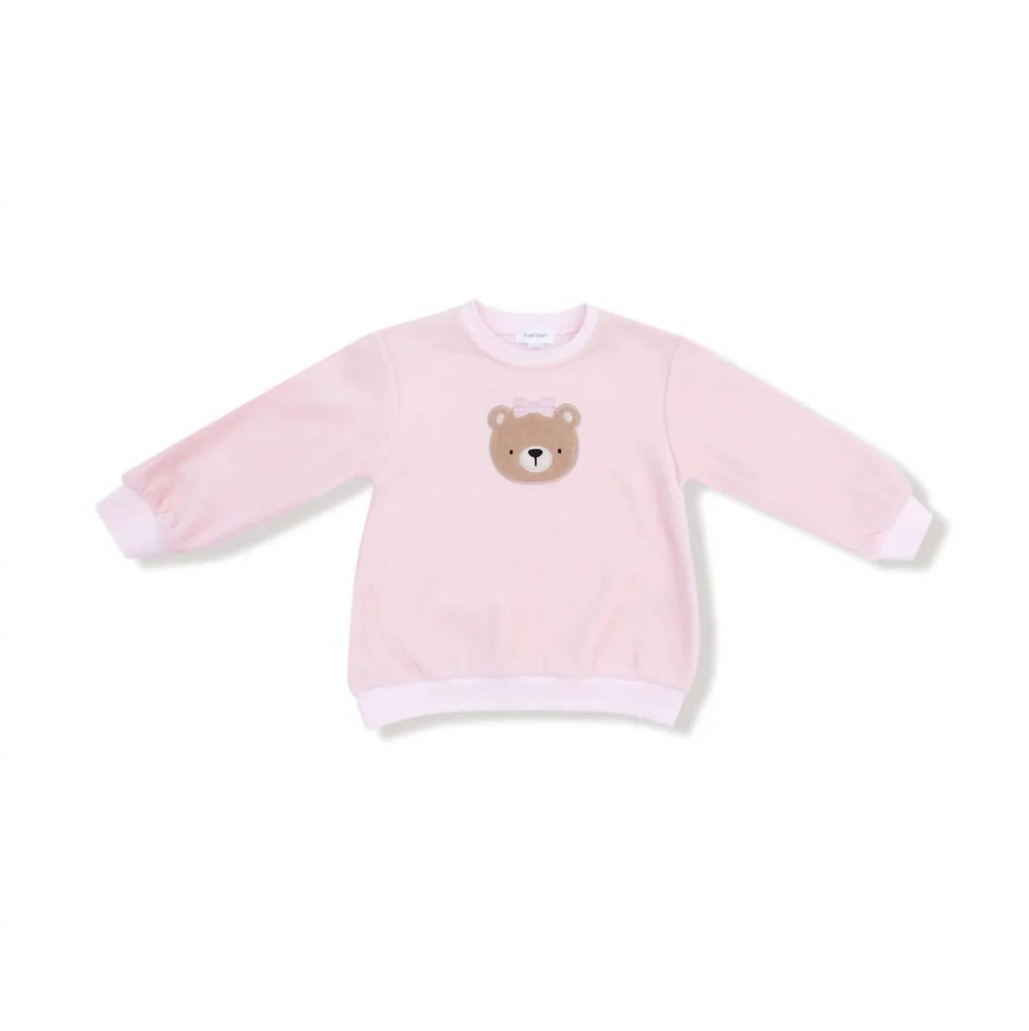 ANGEL DEAR Girls Velour Teddy Bear Petal Pocket Pants Set in veiled pink - item - detail view
