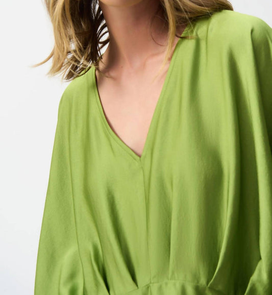 Joseph Ribkoff - V-neck Pleated Satin Peplum Top