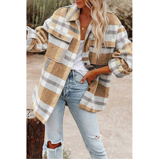 Lily Clothing - CASUAL PLAID BUTTON DOWN JACKET