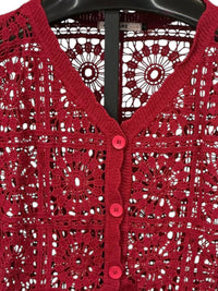 Origami Women's Crochet Cardigan in red - women's cardigan - detail view