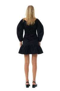 Ganni - Cotton Poplin Gathered U-neck Mini Dress