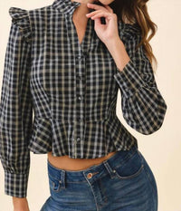 Tcec - Plaid Peplum Hem Top
