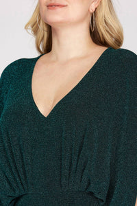 She + Sky - Kimono Sleeve Lurex Stretch Midi Dress - Plus