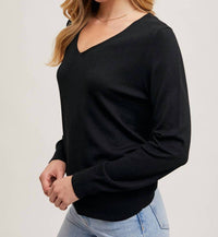 Bluivy - V-neck Knit Long Sleeve Sweater
