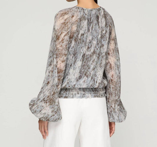 Lafayette 148 - Speckled Glaze Print Georgette Gathered Blouse