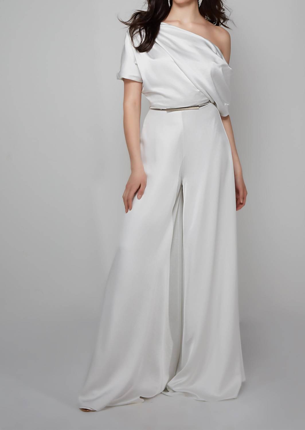 Alyce Paris - Women's Asymmetrical Neckline Wide Leg Bridal Jumpsuit