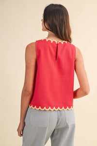 &Merci - Floral Embroidery Scalloped Tank