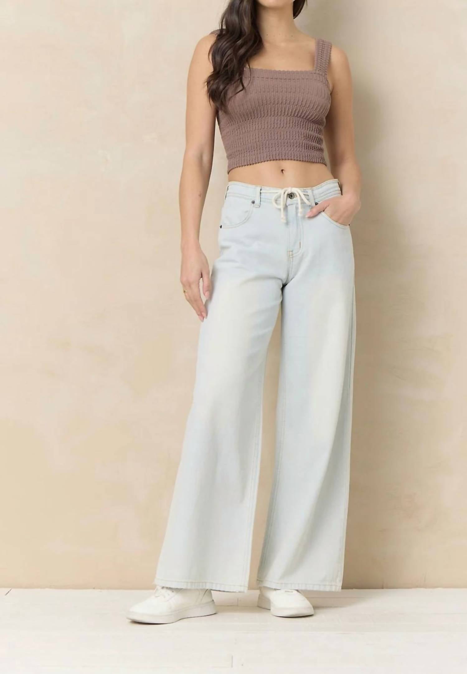 Vintage Havana - Stretch linen denim wide leg Pant