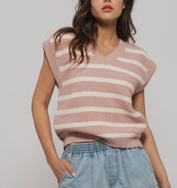 Urban Daizy Emily's Preppy Striped V-Neck Knit Sweater - women's sweater