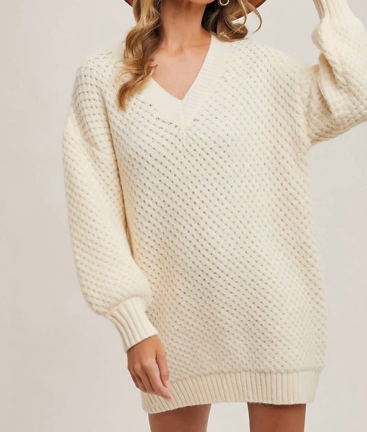 Bluivy - V-neck Bubble Sleeved Knit Sweater Tunic