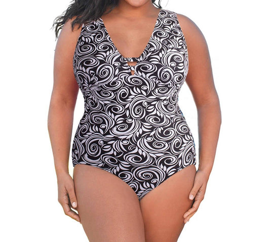 Always For Me - Double V Plunge One Piece Swimsuit - Plus Size