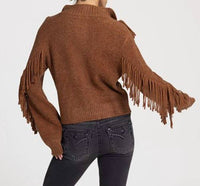 Miss Me - Turtleneck 1/4 Zip With Fringe Top